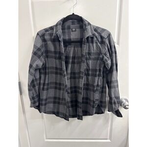 Uniqlo Womens Grey Black Plaid Flannel Button Down Shirt XXS